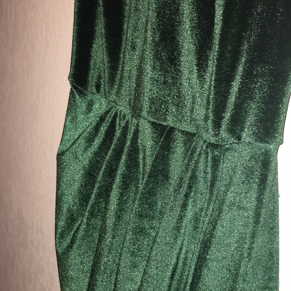 Open Back Green Velvet Asymmetrical Dress - Picture 2 of 4